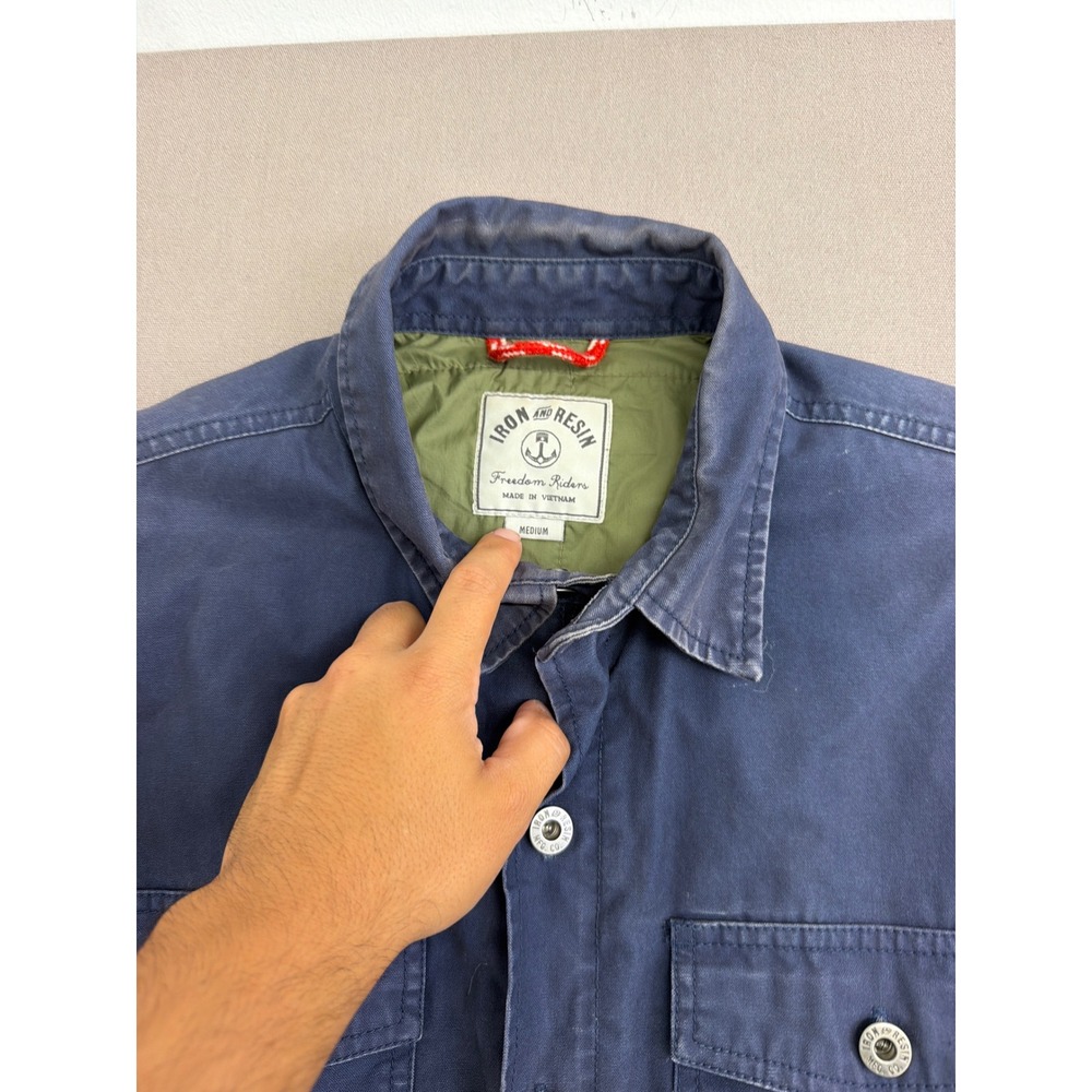 Iron and Resin Freedom Riders Navy Blue Canvas Quilted Lined Shirt Jacket Mens M - Picture 3 of 7